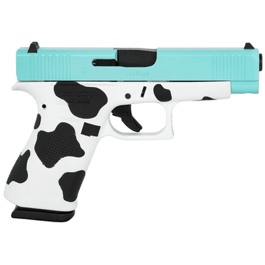 Glock G48 Gen5 9mm Luger 3.41in Robins Egg Blue Cerakote Cow Print
