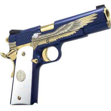 Dickinson LLC DKSN45AEBP Adam 1911 American Eagle Full Size 45 ACP 8+1 5" Gold Barrel, Steel B Serrations Slide