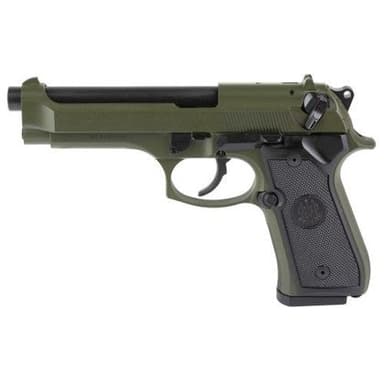 Beretta USA 92FS Pistol, 4.90" Black Threaded Barrel OD Green Cerakote Serrated Slide OD Green Cerakote Aluminum Frame w/Beavertail Black