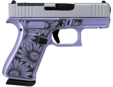 Glock G43X Miss Daisy 9mm 3.41in Purple Cerakote Black Daisy Engraving