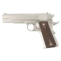 Tisas 1911A1 Stakeout 9mm Nickel Pistol - Classic Wood Grip Edition - 9mm